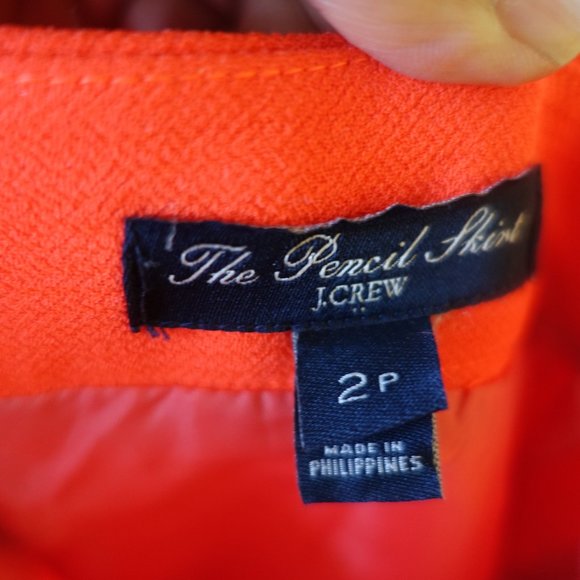 J. Crew Factory #C8413 polyester crepe neon orange pencil skirt 2 P 2P Petite - Picture 6 of 12